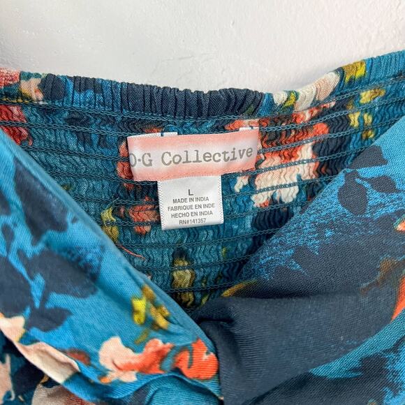 Band of Gypsies Blue Floral Crop Top Large - Picture 2 of 5